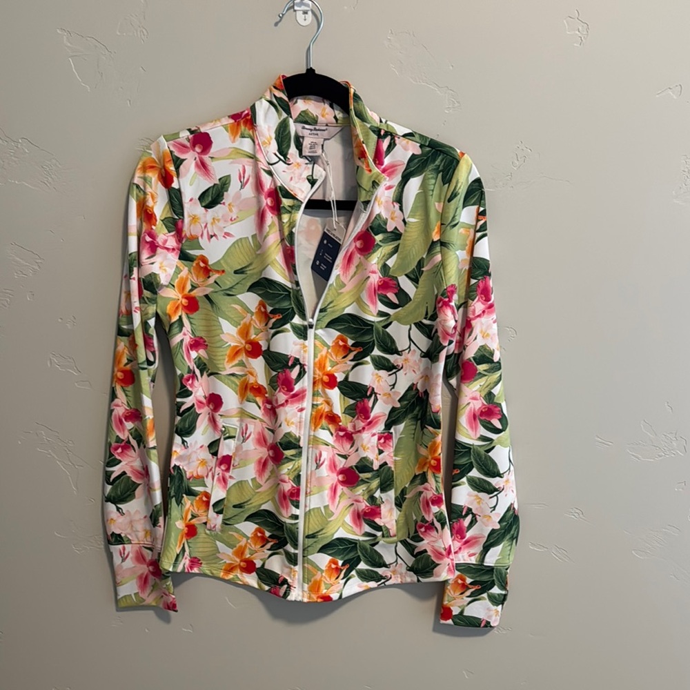 Tommy Bahama Green and Pink activewear top with Floral Design